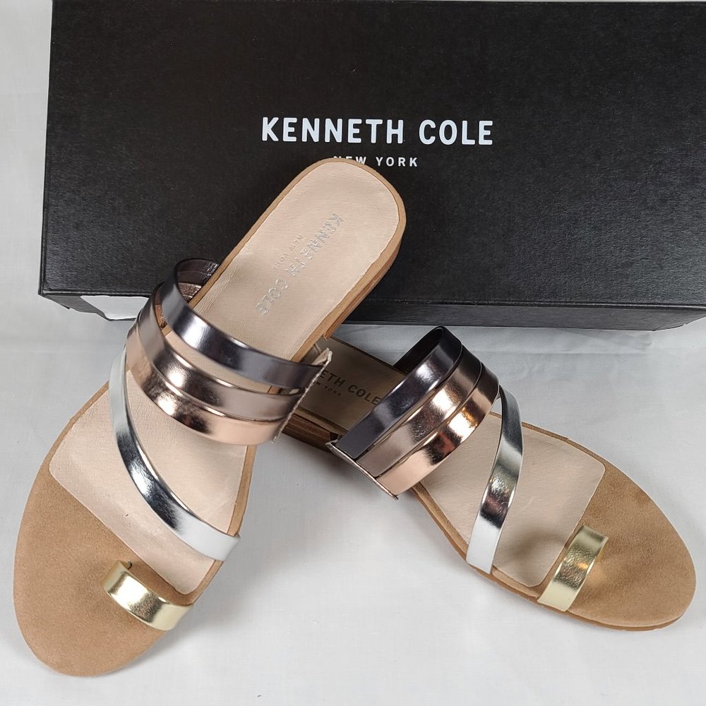 NEW Kenneth Cole Metallic Valen Scroll Sandals